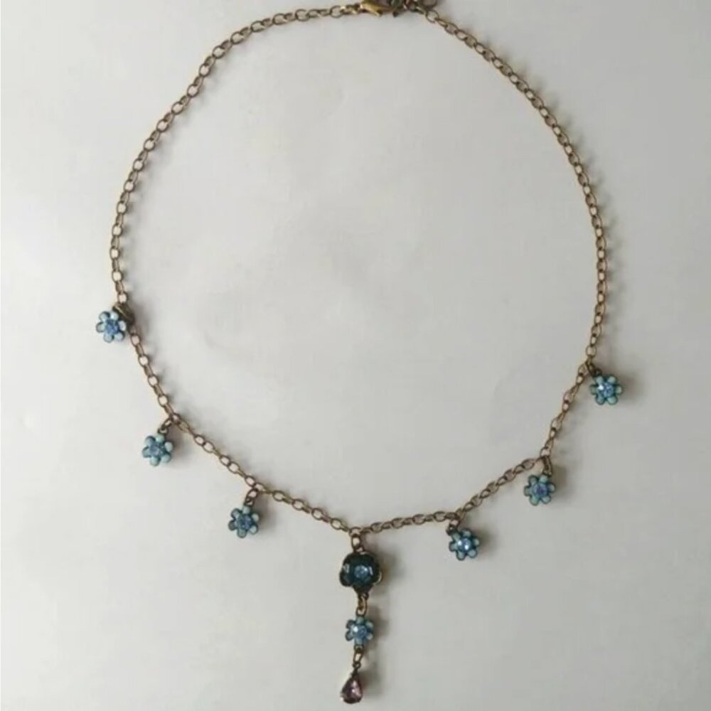 Vintage Avon blue purple drop pendant necklace short chain - Picture 4 of 12